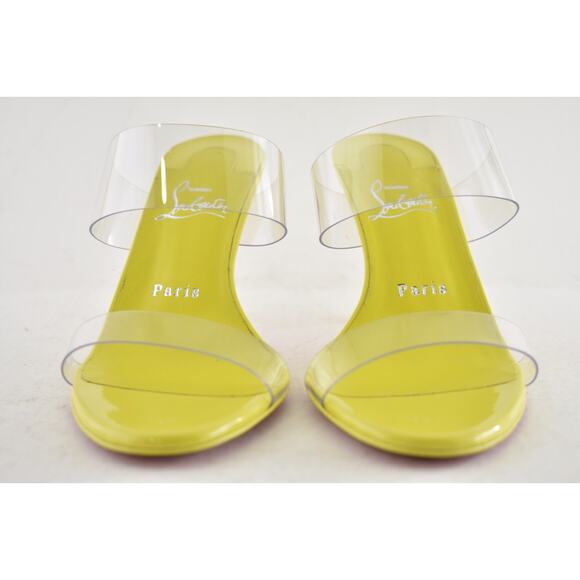 Christian Louboutin Just Nothing 85 Citrus Yellow PVC Sandal Mule Heel Pump 37 - Picture 6 of 11
